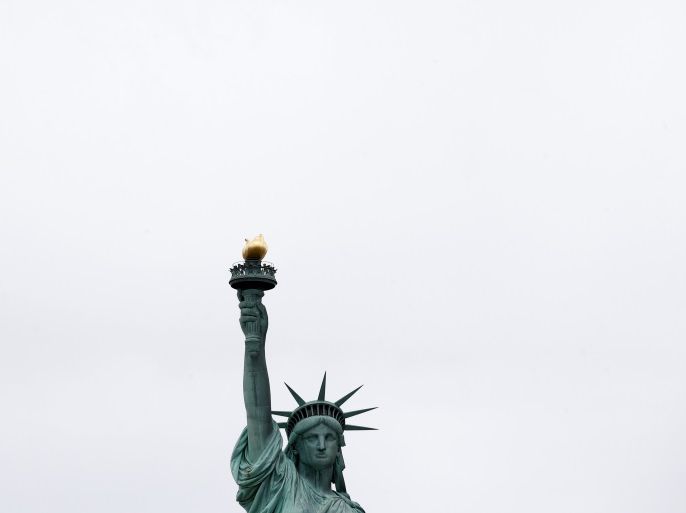 The Statue of Liberty is seen from