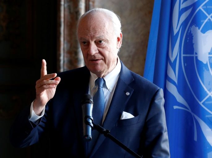 UN Special Envoy for Syria Staffan de Mistura briefs the media during an international conference on the future of Syria and the region, in Brussels, Belgium, April 4, 2017. Picture taken April 4, 2017. REUTERS/Francois Lenoir