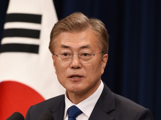 South Korea's new President Moon Jae-In speaks during a press conference at the presidential Blue House in Seoul on May 10, 2017. REUTERS/Jung Yeon-Je/Pool