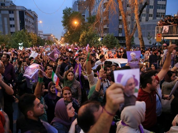 Supporters of Iranian president Hassan Rouhani gather as they celebrate his victory in the presidential election in Tehran, Iran, May 20, 2017. TIMA via REUTERS ATTENTION EDITORS - THIS IMAGE WAS PROVIDED BY A THIRD PARTY. FOR EDITORIAL USE ONLY.