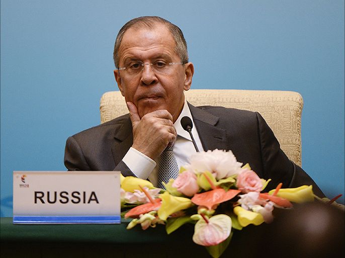 epa06036606 Russia's Foreign Minister Sergey Lavrov attends a press conference during the BRICS (Brazil, Russia, India, China and South Africa) Foreign Ministers meeting in Beijing, China, 19 June 2017. The meeting is being held in advance of the 9th annual BRICS Summit in Xiamen, in September 2017. EPA/WANG ZHAO / POOL