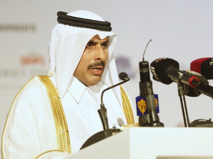 H.E.Sheikh Abdullah bin Saud Al Thani, Governor of Qatar Central Bank, talks during the Euromoney Qatar Conference in Doha December 10, 2013. The conference will be held from December 10 to 11. REUTERS/Mohammed Dabbous (QATAR - Tags: POLITICS BUSINESS)