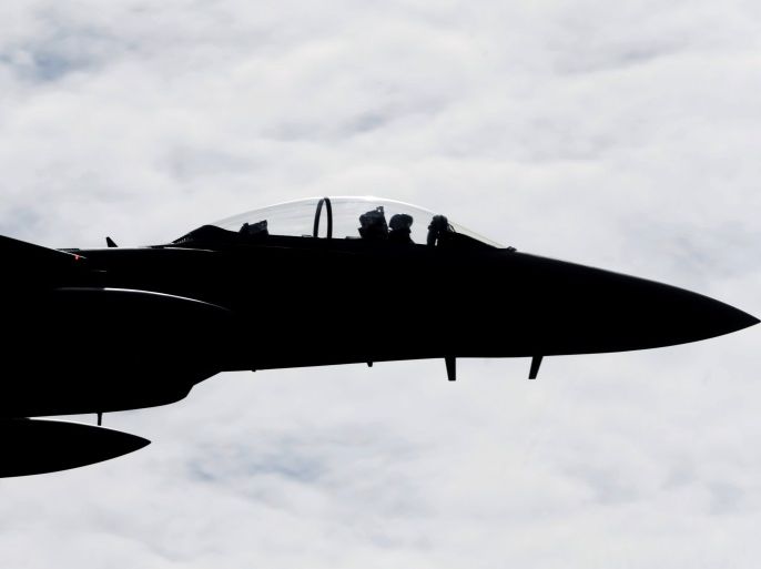 A U.S Air Force F-15 Eagle fighter flies during a certification of the arresting gear in the military air base in Lielvarde, Latvia, May 19, 2016. REUTERS/Ints Kalnins