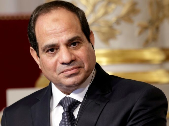 FILE PHOTO: Egyptian President Abdel Fattah al-Sisi delivers a statement following a meeting with French President Francois Hollande at the Elysee Palace in Paris, France November 26, 2014. To match Special Report EGYPT-POLITICS/SINAI REUTERS/Philippe Wojazer/File Photo