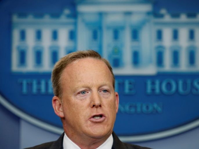 White House spokesman Sean Spicer holds a press briefing at the White House in Washington, U.S., July 17, 2017. REUTERS/Kevin Lamarque