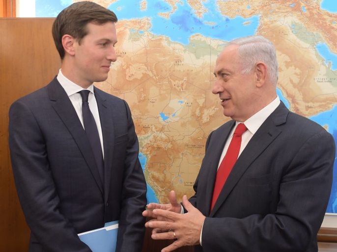 JERUSALEM, ISRAEL - JUNE 21: (ISRAEL OUT) In this handout photo provided by the Israel Government Press Office (GPO), Israel's Prime Minister Benjamin Netanyahu meets with Jared Kushner on June 21, 2017 in Jerusalem, Israel. (Photo by Amos Ben Gershom/GPO via Getty Images)