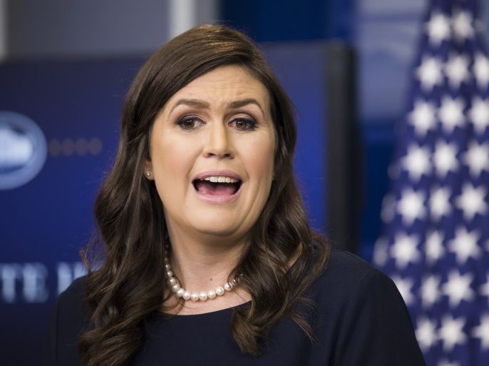 White House Press Secretary Sarah Sanders at a press briefing on 26 July 2017
