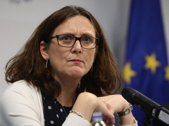 European Trade Commissioner Cecilia Malmstrom gestures during a news conference in Mexico City, Mexico May 8, 2017. REUTERS/Edgard Garrido