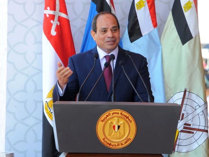 Egyptian President Abdel Fattah al-Sisi gives a speech at the opening of the Mohamed Najib military base, the graduation of new graduates from military colleges, and the celebration of the 65th anniversary of the July 23 revolution at El Hammam City in the North Coast, in Marsa Matrouh, Egypt, July 22, 2017 in this handout picture courtesy of the Egyptian Presidency. The Egyptian Presidency/Handout via REUTERS ATTENTION EDITORS - THIS IMAGE WAS PROVIDED BY A THIRD PARTY