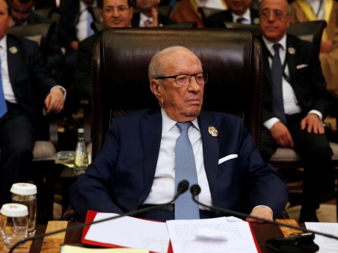 Tunisia's President Beji Caid Essebsi attends the 28th Ordinary Summit of the Arab League at the Dead Sea, Jordan March 29, 2017. REUTERS/Mohammad Hamed