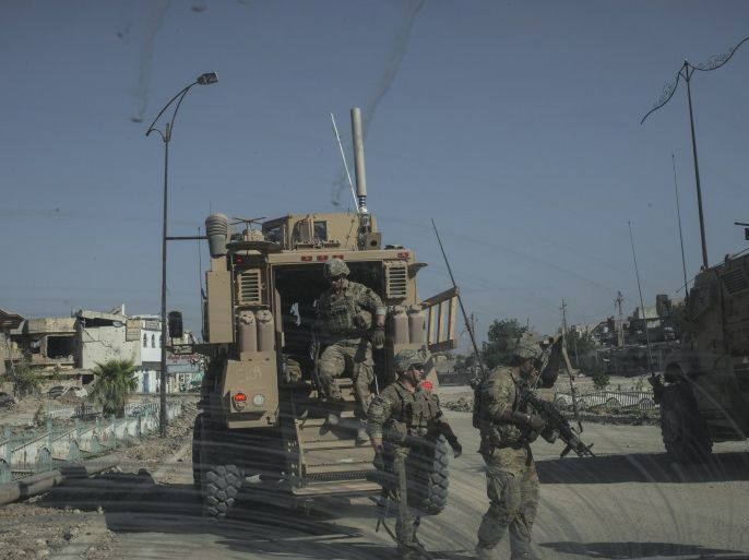 MOSUL, IRAQ - JUNE 21: A U.S. Army 82nd Airborne Division (2nd Brigade) MRAP on June 21, 2017 in west Mosul, Iraq. The Division provides advise and assist support to Iraqi forces. (Martyn Aim/Getty Images)
