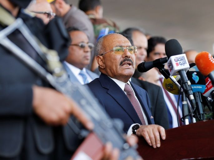 Yemen's former President Ali Abdullah Saleh addresses rally held to mark the 35th anniversary of the establishment of his General People's Congress party in Sanaa, Yemen August 24, 2017. REUTERS/Khaled Abdullah