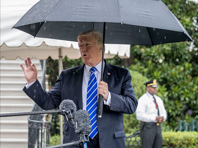 epa06188193 US President Donald J. Trump delivers remarks to the news media prior to boarding Marine One on the South Lawn of the White House in Washington, DC, USA, 06 September 2017. President Trump responded to a question about North Korea. EPA-EFE/SHAWN THEW