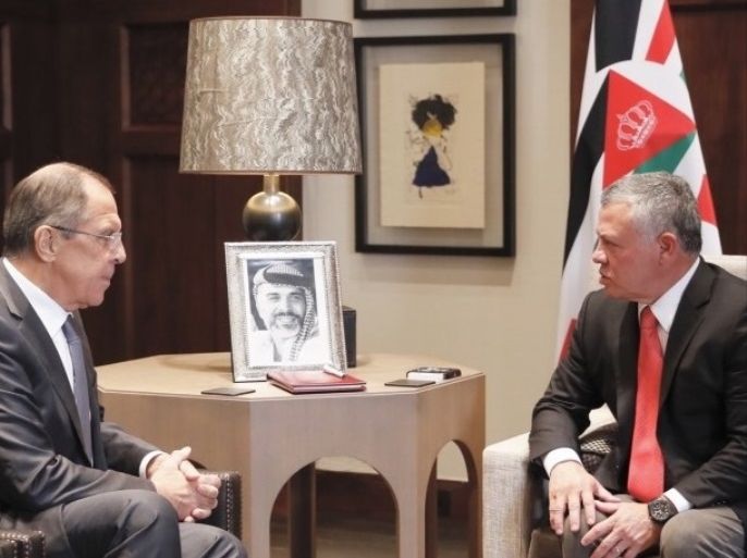 محادثات ملك الأردن عبد الله الثاني مع وزير الخارجية الروسي سيرغي لافروف في عمان تناولت الوضع في سوريا وعملية السلام الفلسطينية الإسرائيلية