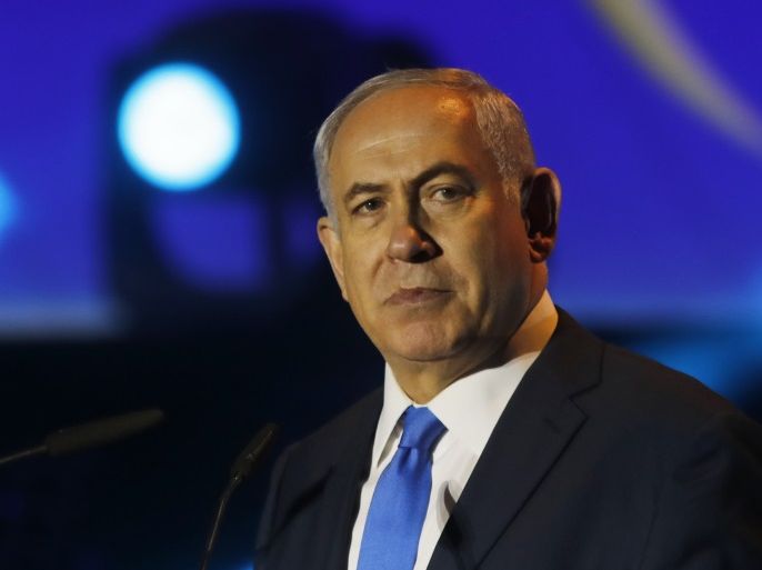 Israeli Prime Minister Benjamin Netanyahu gives a speach during a celebration of the 50 years of Jewish settlement in the occupied West Bank and Golan Heights, at a commemoration event in the Gush Etzion settlement bloc on September 27, 2017. / AFP PHOTO / Menahem KAHANA (Photo credit should read MENAHEM KAHANA/AFP/Getty Images)