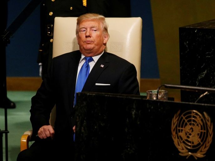 U.S. President Donald Trump returns to his seat after delivering his address to the United Nations General Assembly in New York, U.S., September 19, 2017. REUTERS/Kevin Lamarque