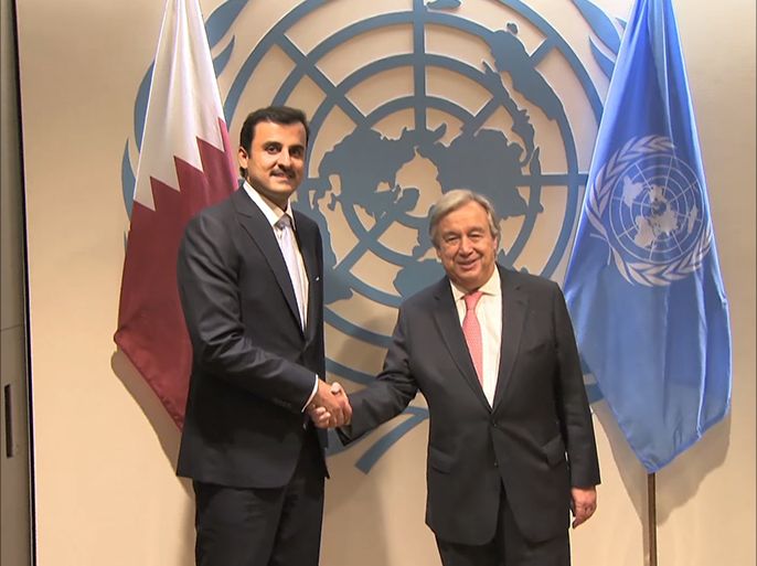 أجرى أمير دولة قطر الشيخ تميم بن حمد آل ثاني مباحثات مع الأمين العام للأمم المتحدة انطونيو غوتيريش على هامش أعمال الجمعية العامة للمنظمة الدولية.