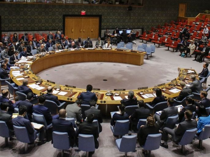 The UN Security Council during a emergency meeting over North Korea's latest missile launch, on September 4, 2017, at UN Headquarters in New York.The UN Security Council on Monday opened an emergency meeting to agree to a response to North Korea's sixth and most powerful nuclear test, as calls mounted for a new raft of tough sanctions to be imposed on Pyongyang. / AFP PHOTO / KENA BETANCUR (Photo credit should read KENA BETANCUR/AFP/Getty Images)