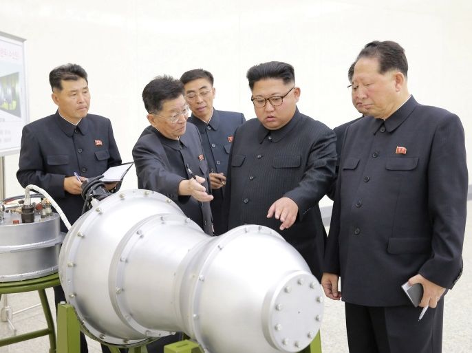 North Korean leader Kim Jong Un provides guidance on a nuclear weapons program in this undated photo released by North Korea's Korean Central News Agency (KCNA) in Pyongyang September 3, 2017. KCNA via REUTERS ATTENTION EDITORS - THIS PICTURE WAS PROVIDED BY A THIRD PARTY. REUTERS IS UNABLE TO INDEPENDENTLY VERIFY THE AUTHENTICITY, CONTENT, LOCATION OR DATE OF THIS IMAGE. NOT FOR SALE FOR MARKETING OR ADVERTISING CAMPAIGNS. NO THIRD PARTY SALES. NOT FOR USE BY REU