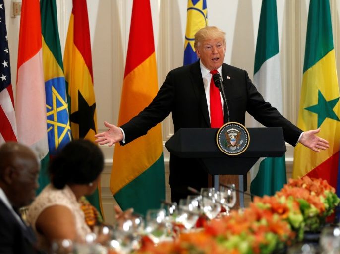 U.S. President Donald Trump speaks during a working lunch with African leaders during the U.N. General Assembly in New York, U.S., September 20, 2017. REUTERS/Kevin Lamarque