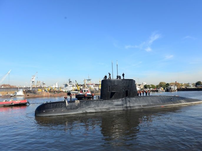 The Argentine military submarine ARA San Juan and crew are seen leaving the port of Buenos Aires, Argentina June 2, 2014. Picture taken on June 2, 2014. Armada Argentina/Handout via REUTERS ATTENTION EDITORS - THIS IMAGE WAS PROVIDED BY A THIRD PARTY. TPX IMAGES OF THE DAY