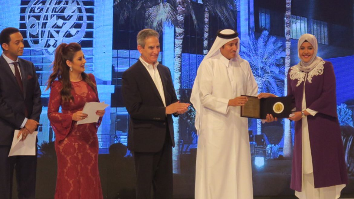 جانبا من الاحتفال الذي تنظمه شبكة الجزيرة بمناسبة مرور الحادي وعشرين عاما على تأسيسها والذي يحضره أمير دولة قطر الشيخ تميم بن حمد آل ثاني