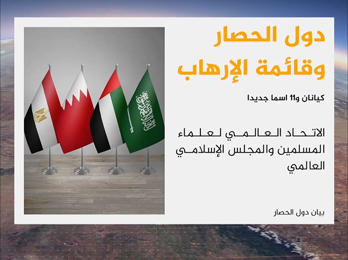 أعلنت دول الحصار على قطر إضافة كيانين وأحد عشر فرداً إلى ما سمتها قوائم الإرهاب المحظورة لديها.