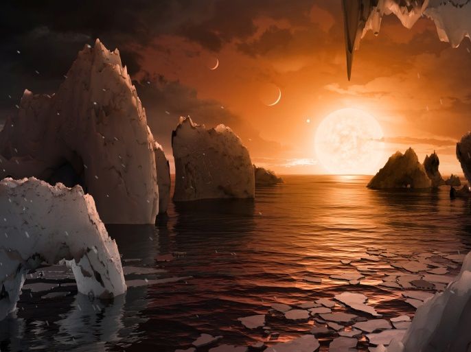 An artist's depiction shows the possible surface of TRAPPIST-1f, on one of seven newly discovered planets in the TRAPPIST-1 system that scientists using the Spitzer Space Telescope and ground based telescopes have discovered according to NASA, in this illustration released February 22, 2017. Courtesy NASA/JPL-Caltech/Handout via REUTERS ATTENTION EDITORS - THIS IMAGE WAS PROVIDED BY A THIRD PARTY. EDITORIAL USE ONLY.