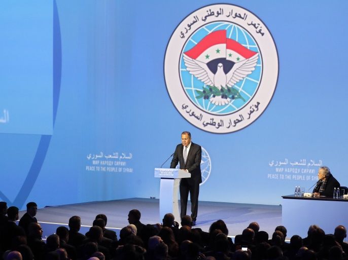 وزير الخارجية الروسي سيرغي لافروف يلقي الكلمة الافتتاحية لمؤتمر الحوار الوطني السوري في سوتشي