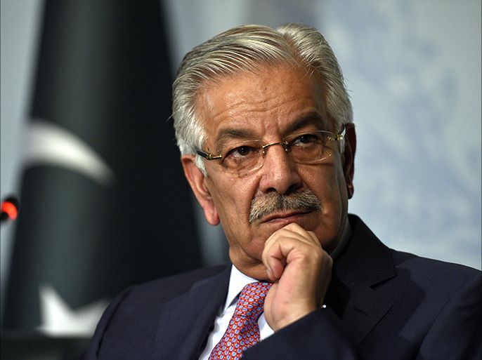 epa06190180 Pakistani Foreign Minister, Khawaja Muhammad Asif, talks with journalists during a press conference before departing for an official visit to China, in Islamabad, Pakistan, 07 September 2017. Khawaj Asif said on 07 September that a 40-year-old jihadist mentality created by the state could not be changed in two years, following United States President Donald Trump's criticism of the Asian country. Asif explained that the jihadist mentality was created at a state level during the Afghan-Soviet war in the 1980s, in which Pakistan trained Afghan mujahideen fighters who defeated the Soviet Union with funding from the US and Saudi Arabia. EPA-EFE/T. MUGHAL