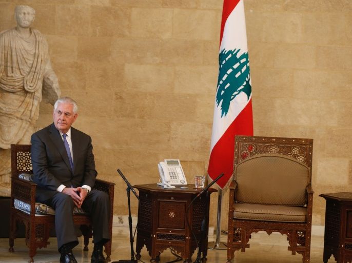 U.S. Secretary of State Rex Tillerson is seen at the presidential palace in Baabda, Lebanon February 15, 2018. REUTERS/Mohamed Azakir