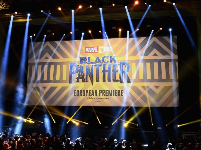 LONDON, ENGLAND - FEBRUARY 08: A general view of the stage at the European Premiere of Marvel Studios' 'Black Panther' at the Eventim Apollo, Hammersmith on February 8, 2018 in London, England. (Photo by Gareth Cattermole/Getty Images for Disney)