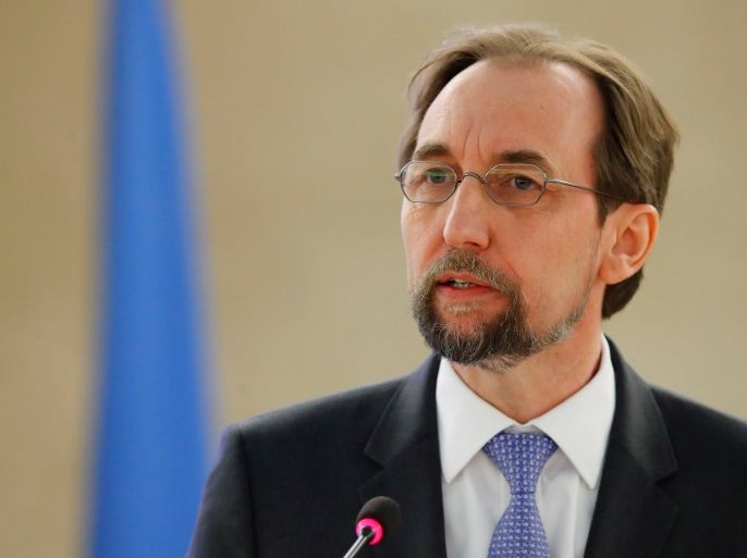 Zeid Ra'ad al-Hussein, U.N. High Commissioner for Human Rights, addresses the Human Rights Council at the United Nations in Geneva, Switzerland February 26, 2018. REUTERS/Denis Balibouse