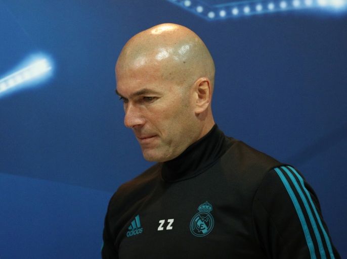 Soccer Football - Champions League - Real Madrid Press Conference - Ciudad Real Madrid, Madrid, Spain - February 13, 2018 Real Madrid coach Zinedine Zidane during the press conference REUTERS/Sergio Perez