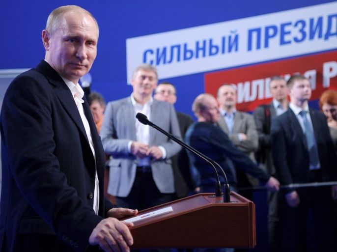 Russian President and Presidential candidate Vladimir Putin attends a news conference at his campaign headquarters in Moscow, Russia March 18, 2018. Sputnik/Alexei Druzhinin/Kremlin via REUTERS ATTENTION EDITORS - THIS IMAGE WAS PROVIDED BY A THIRD PARTY.