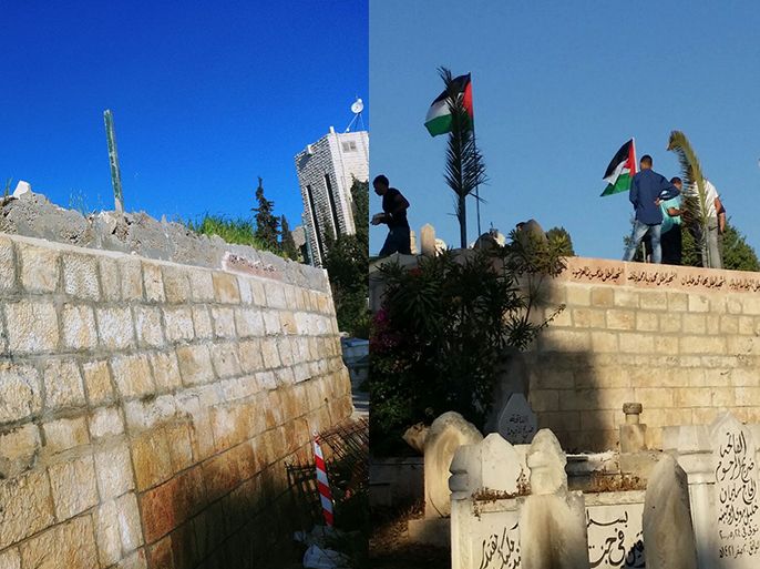 قوات الاحتلال تعتدي على مقبرة المجاهدين في القدس صورة للمقبرة قبل التخريب (خاصة) وصورة بعد التخريب (ناشطون)