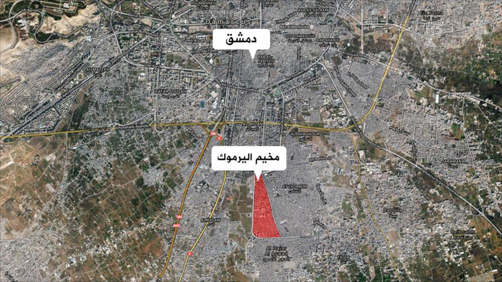 ‪خريطة مخيم اليرموك‬ خريطة مخيم اليرموك (مواقع التواصل الاجتماعي)