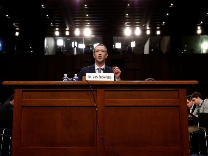 Facebook CEO Mark Zuckerberg testifies before a joint Senate Judiciary and Commerce Committees hearing regarding the company’s use and protection of user data, on Capitol Hill in Washington, U.S., April 10, 2018. REUTERS/Aaron P. Bernstein TPX IMAGES OF THE DAY
