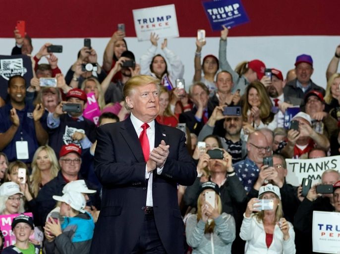 U.S. President Donald Trump arrives to speak at a Make America Great Again Rally in Washington, Michigan April 28, 2018. REUTERS/Joshua Roberts