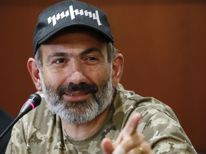 Armenian opposition leader Nikol Pashinyan attends a news conference in Yerevan, Armenia April 24, 2018. REUTERS/Gleb Garanich