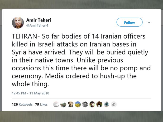 تغريدة أمير طاهري عن القتلى الإيرانيين في سوريا