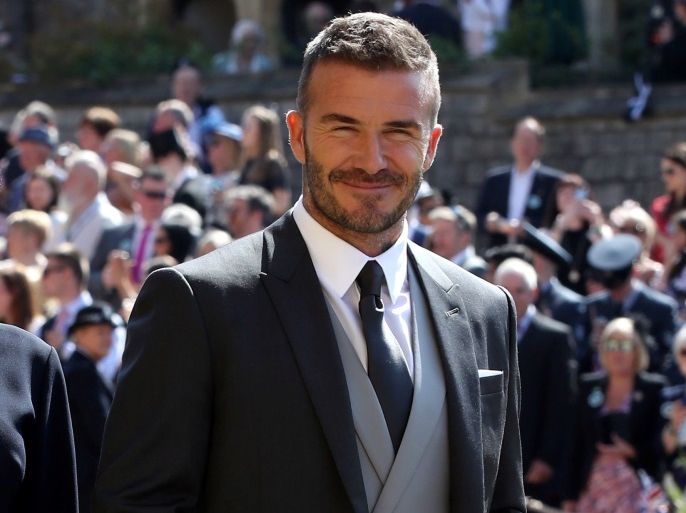 David Beckham arrives at St George's Chapel at Windsor Castle for the wedding of Meghan Markle and Prince Harry. Saturday May 19, 2018. Chris Radburn/Pool via REUTERS