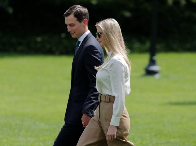 White House senior advisers Jared Kushner and wife Ivanka Trump walk on the South Lawn of the White House as U.S. President Donald Trump departed Washington for the Camp David presidential retreat in Maryland, U.S., June 1, 2018. REUTERS/Carlos Barria