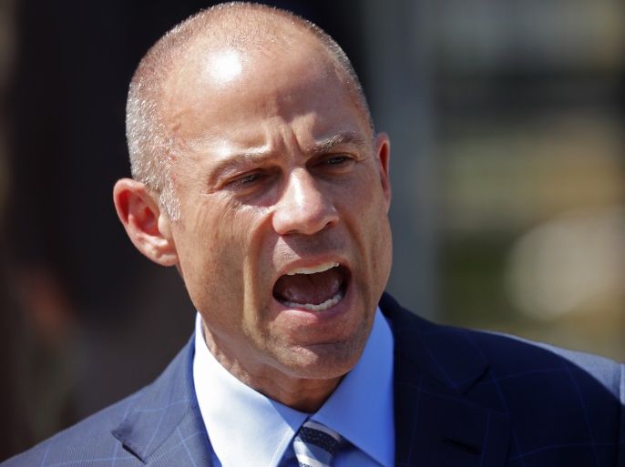 Michael Avenatti, lawyer for adult-film actress Stephanie Clifford, also known as Stormy Daniels, speaks to the media outside the U.S. District Court for the Central District of California after a hearing regarding Clifford's case against Donald J. Trump in Los Angeles, California, April 20, 2018. REUTERS/Mike Blake