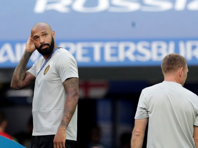 Soccer Football - World Cup - Third Place Play Off - Belgium v England - Saint Petersburg Stadium, Saint Petersburg, Russia - July 14, 2018 Belgium assistant coach Thierry Henry looks on during the medal ceremony REUTERS/Henry Romero