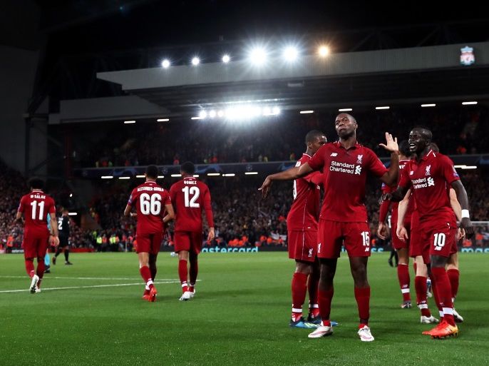 LIVERPOOL, ENGLAND - SEPTEMBER 18: Daniel Sturridge of Liverpool celebrates after scoring his team's first goal during the Group C match of the UEFA Champions League between Liverpool and Paris Saint-Germain at Anfield on September 18, 2018 in Liverpool, United Kingdom. (Photo by Julian Finney/Getty Images)