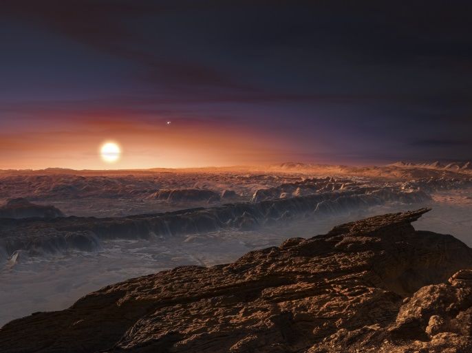 A view of the surface of the planet Proxima b orbiting the red dwarf star Proxima Centauri, the closest star to our Solar System, is seen in an undated artist's impression released by the European Southern Observatory August 24, 2016. ESO/M. Kornmesser/Handout via Reuters THIS IMAGE HAS BEEN SUPPLIED BY A THIRD PARTY. IT IS DISTRIBUTED, EXACTLY AS RECEIVED BY REUTERS, AS A SERVICE TO CLIENTS. FOR EDITORIAL USE ONLY. NOT FOR SALE FOR MARKETING OR ADVERTISING CAMPAIGNS
