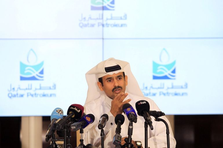 Saad al-Kaabi, chief executive of Qatar Petroleum, gestures as he speaks to reporters in Doha, Qatar, July 4, 2017. REUTERS/Naseem Zeitoon