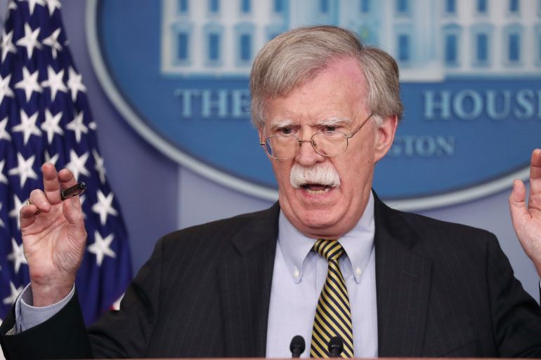 U.S. National Security Advisor John Bolton answers a question from a reporter about how he refers to Palestine during a news conference in the White House briefing room in Washington, U.S., October 3, 2018. REUTERS/Jonathan Ernst