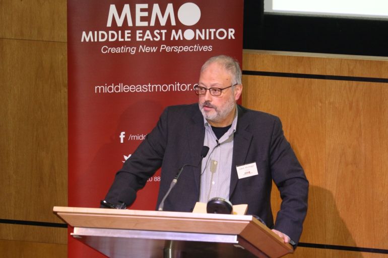 Saudi dissident Jamal Khashoggi speaks at an event hosted by Middle East Monitor in London Britain, September 29, 2018. Middle East Monitor/Handout via REUTERS. ATTENTION EDITORS - THIS IMAGE WAS PROVIDED BY A THIRD PARTY